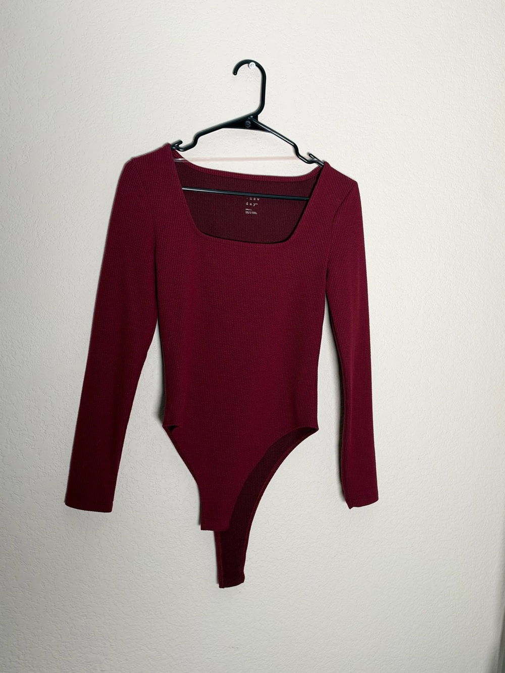 a new day Ribbed Burgundy Square Neck Long Sleeve Bodysuit